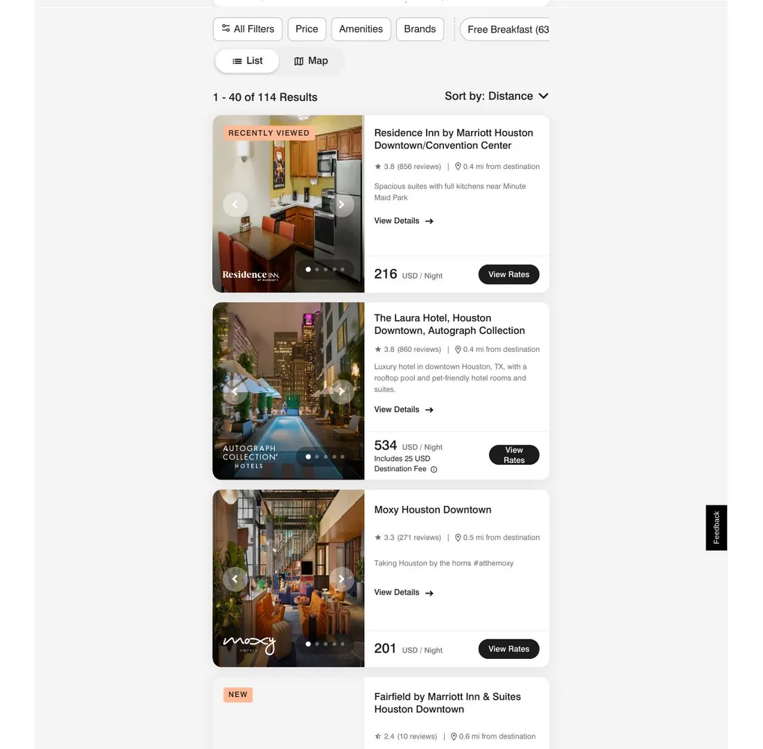 Search results: 114 hotels in Houston, Residence Inn first